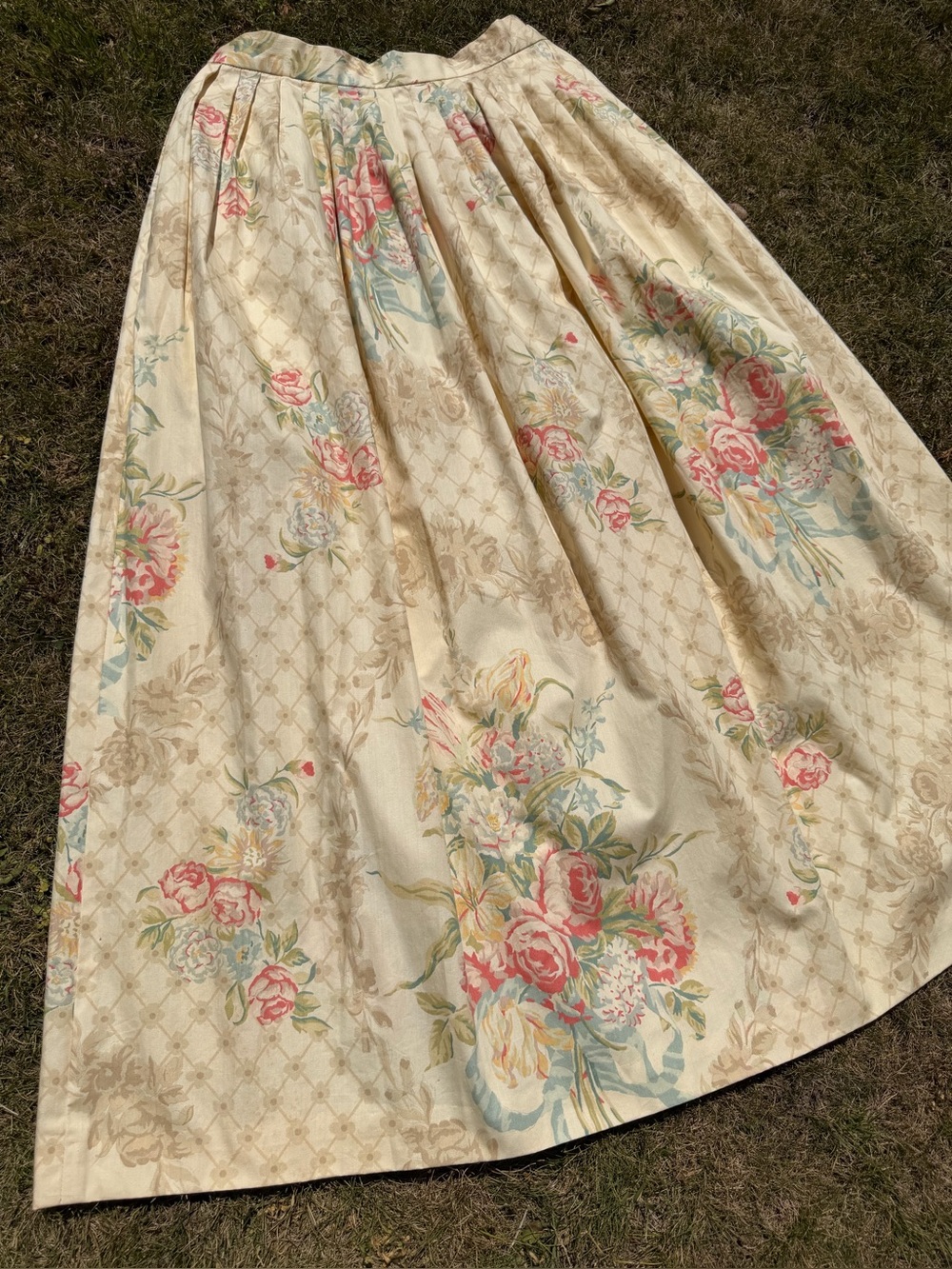 Vintage 80s Ralph Lauren Floral Skirt Size 8 Blue Label Cabbage Roses Wallpaper - Picture 2 of 9